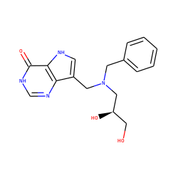O=c1[nH]cnc2c(CN(Cc3ccccc3)C[C@H](O)CO)c[nH]c12 ZINC000040379835