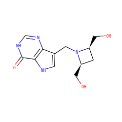 O=c1[nH]cnc2c(CN3[C@H](CO)C[C@@H]3CO)c[nH]c12 ZINC000014977917