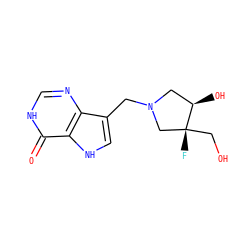 O=c1[nH]cnc2c(CN3C[C@@H](O)[C@](F)(CO)C3)c[nH]c12 ZINC000040954223