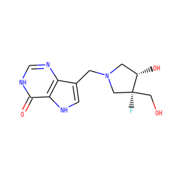 O=c1[nH]cnc2c(CN3C[C@H](O)[C@@](F)(CO)C3)c[nH]c12 ZINC000040973416