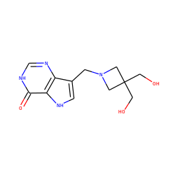 O=c1[nH]cnc2c(CN3CC(CO)(CO)C3)c[nH]c12 ZINC000014977911