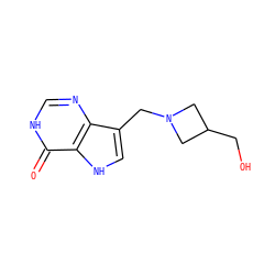 O=c1[nH]cnc2c(CN3CC(CO)C3)c[nH]c12 ZINC000014977914