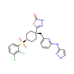O=c1[nH]nc([C@]2(Cc3cccc(Nc4cc[nH]n4)n3)CC[C@@H](S(=O)(=O)c3cccc(Cl)c3Cl)CC2)o1 ZINC001772593768