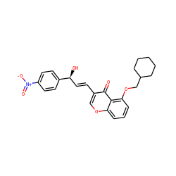 O=c1c(/C=C/[C@H](O)c2ccc([N+](=O)[O-])cc2)coc2cccc(OCC3CCCCC3)c12 ZINC000095594499