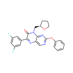 O=c1c(-c2cc(F)cc(F)c2)nc2cnc(Oc3ccccc3)nc2n1C[C@H]1CCCO1 ZINC000004238454