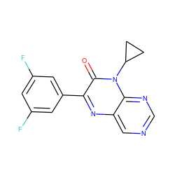 O=c1c(-c2cc(F)cc(F)c2)nc2cncnc2n1C1CC1 ZINC000004238594