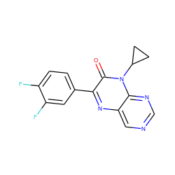 O=c1c(-c2ccc(F)c(F)c2)nc2cncnc2n1C1CC1 ZINC000004238596