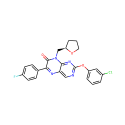 O=c1c(-c2ccc(F)cc2)nc2cnc(Oc3cccc(Cl)c3)nc2n1C[C@H]1CCCO1 ZINC000004238570