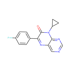 O=c1c(-c2ccc(F)cc2)nc2cncnc2n1C1CC1 ZINC000004238530