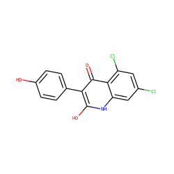 O=c1c(-c2ccc(O)cc2)c(O)[nH]c2cc(Cl)cc(Cl)c12 ZINC000013727267
