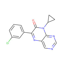 O=c1c(-c2cccc(Cl)c2)nc2cncnc2n1C1CC1 ZINC000004238598