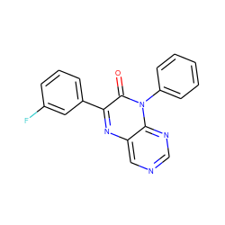 O=c1c(-c2cccc(F)c2)nc2cncnc2n1-c1ccccc1 ZINC000004238275
