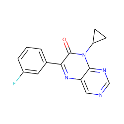O=c1c(-c2cccc(F)c2)nc2cncnc2n1C1CC1 ZINC000004238398