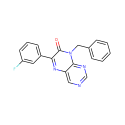 O=c1c(-c2cccc(F)c2)nc2cncnc2n1Cc1ccccc1 ZINC000004238524