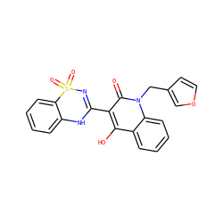 O=c1c(C2=NS(=O)(=O)c3ccccc3N2)c(O)c2ccccc2n1Cc1ccoc1 ZINC000101077562