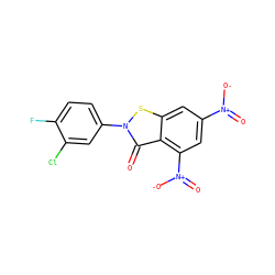 O=c1c2c([N+](=O)[O-])cc([N+](=O)[O-])cc2sn1-c1ccc(F)c(Cl)c1 ZINC000006668336