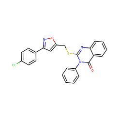 O=c1c2ccccc2nc(SCc2cc(-c3ccc(Cl)cc3)no2)n1-c1ccccc1 ZINC000014807184