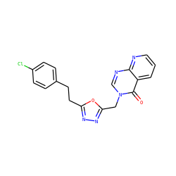 O=c1c2cccnc2ncn1Cc1nnc(CCc2ccc(Cl)cc2)o1 ZINC000653735914