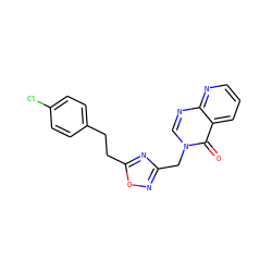 O=c1c2cccnc2ncn1Cc1noc(CCc2ccc(Cl)cc2)n1 ZINC000653735443