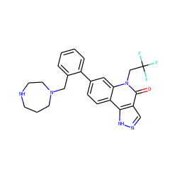 O=c1c2cn[nH]c2c2ccc(-c3ccccc3CN3CCCNCC3)cc2n1CC(F)(F)F ZINC000205047179