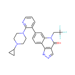 O=c1c2cn[nH]c2c2ccc(-c3cccnc3N3CCN(C4CC4)CC3)cc2n1CC(F)(F)F ZINC000219594623