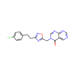 O=c1c2cncnc2ncn1Cc1nc(CCc2ccc(Cl)cc2)no1 ZINC000653737756