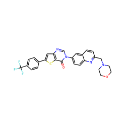 O=c1c2sc(-c3ccc(C(F)(F)F)cc3)cc2ncn1-c1ccc2nc(CN3CCOCC3)ccc2c1 ZINC000038149744