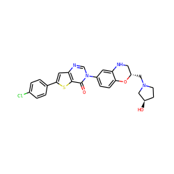 O=c1c2sc(-c3ccc(Cl)cc3)cc2ncn1-c1ccc2c(c1)NC[C@H](CN1CC[C@@H](O)C1)O2 ZINC000038149714
