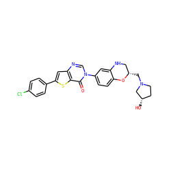 O=c1c2sc(-c3ccc(Cl)cc3)cc2ncn1-c1ccc2c(c1)NC[C@H](CN1CC[C@H](O)C1)O2 ZINC000038149712