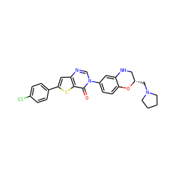 O=c1c2sc(-c3ccc(Cl)cc3)cc2ncn1-c1ccc2c(c1)NC[C@H](CN1CCCC1)O2 ZINC000038149716