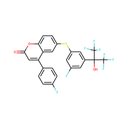 O=c1cc(-c2ccc(F)cc2)c2cc(Sc3cc(F)cc(C(O)(C(F)(F)F)C(F)(F)F)c3)ccc2o1 ZINC000036222886