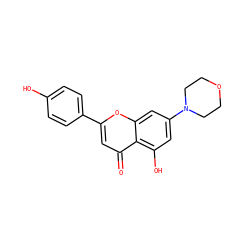 O=c1cc(-c2ccc(O)cc2)oc2cc(N3CCOCC3)cc(O)c12 ZINC000169352819