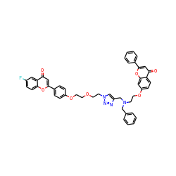 O=c1cc(-c2ccccc2)oc2cc(OCCN(Cc3ccccc3)Cc3cn(CCOCCOc4ccc(-c5cc(=O)c6cc(F)ccc6o5)cc4)nn3)ccc12 ZINC000222526962