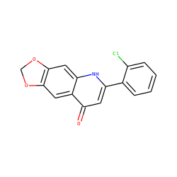 O=c1cc(-c2ccccc2Cl)[nH]c2cc3c(cc12)OCO3 ZINC000005581785