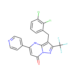 O=c1cc(-c2ccncc2)[nH]c2c(Cc3cccc(Cl)c3Cl)c(C(F)(F)F)nn12 ZINC000095581147