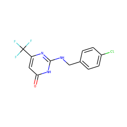 O=c1cc(C(F)(F)F)nc(NCc2ccc(Cl)cc2)[nH]1 ZINC000028370627