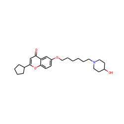O=c1cc(C2CCCC2)oc2ccc(OCCCCCCN3CCC(O)CC3)cc12 ZINC000012356333