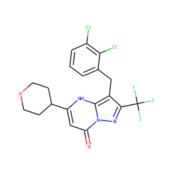 O=c1cc(C2CCOCC2)[nH]c2c(Cc3cccc(Cl)c3Cl)c(C(F)(F)F)nn12 ZINC000095582300