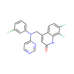 O=c1cc(CN(c2cccc(Cl)c2)c2ccncn2)c2ccc(F)c(F)c2[nH]1 ZINC000082155749