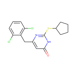 O=c1cc(Cc2c(Cl)cccc2Cl)nc(SC2CCCC2)[nH]1 ZINC000013556503