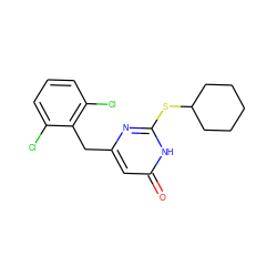 O=c1cc(Cc2c(Cl)cccc2Cl)nc(SC2CCCCC2)[nH]1 ZINC000013556506