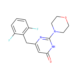 O=c1cc(Cc2c(F)cccc2F)nc(N2CCOCC2)[nH]1 ZINC000003648086