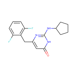 O=c1cc(Cc2c(F)cccc2F)nc(NC2CCCC2)[nH]1 ZINC000011329202