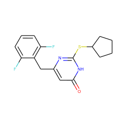 O=c1cc(Cc2c(F)cccc2F)nc(SC2CCCC2)[nH]1 ZINC000000008625