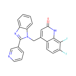 O=c1cc(Cn2c(-c3cccnc3)nc3ccccc32)c2ccc(F)c(F)c2[nH]1 ZINC000072109318