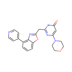 O=c1cc(N2CCOCC2)nc(Cc2nc3c(-c4ccncc4)cccc3o2)[nH]1 ZINC000084758673