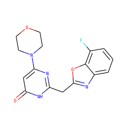 O=c1cc(N2CCOCC2)nc(Cc2nc3cccc(F)c3o2)[nH]1 ZINC000084654323
