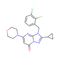 O=c1cc(N2CCOCC2)nc2n(Cc3cccc(Cl)c3Cl)c(C3CC3)nn12 ZINC000084619695