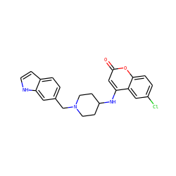 O=c1cc(NC2CCN(Cc3ccc4cc[nH]c4c3)CC2)c2cc(Cl)ccc2o1 ZINC000013673209