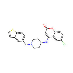 O=c1cc(NC2CCN(Cc3ccc4sccc4c3)CC2)c2cc(Cl)ccc2o1 ZINC000013673207